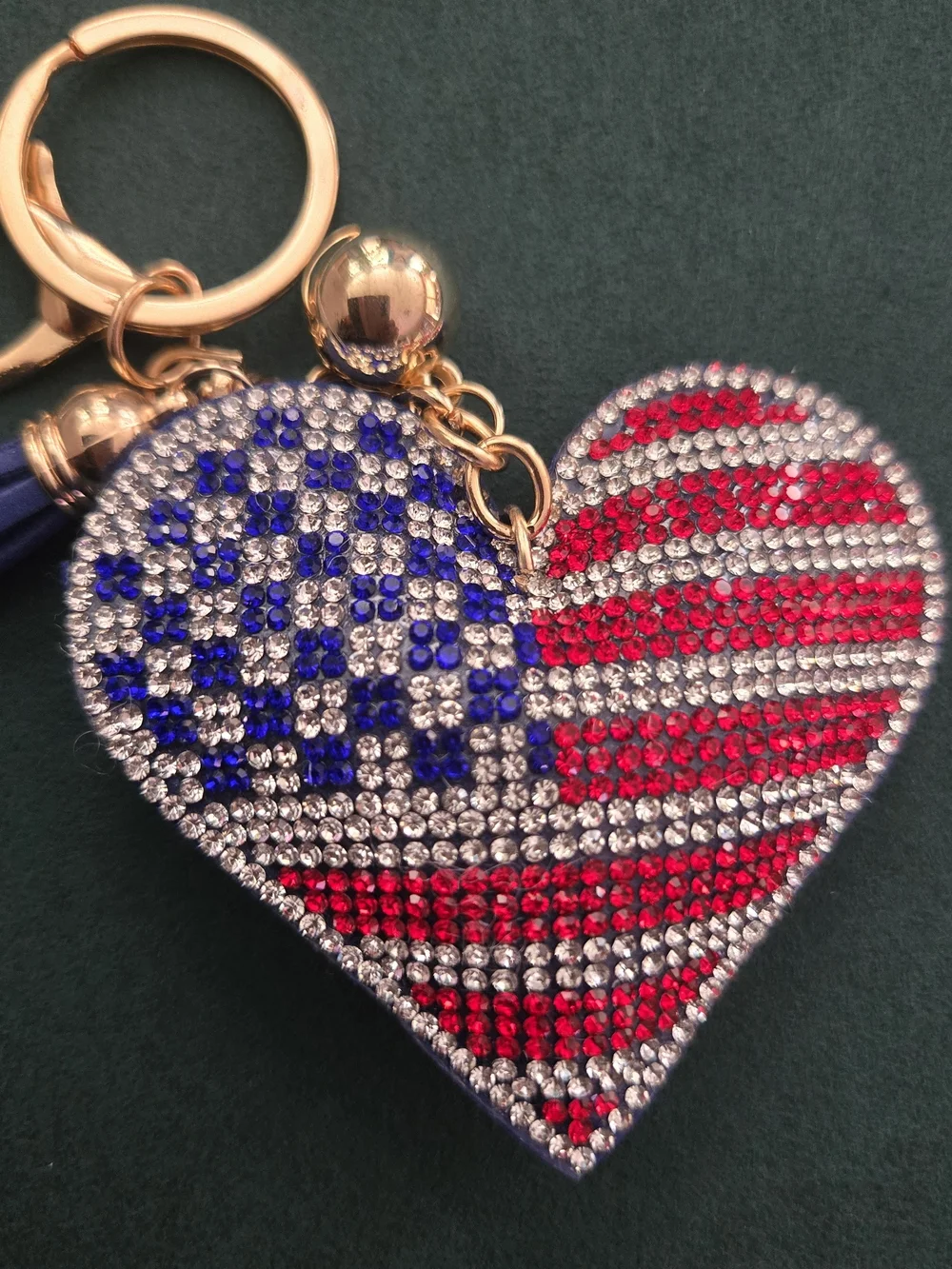 Crystal Patriotic 🇺🇲American Flag ❤️Heart Bag Charm /Keychain 🇺🇲